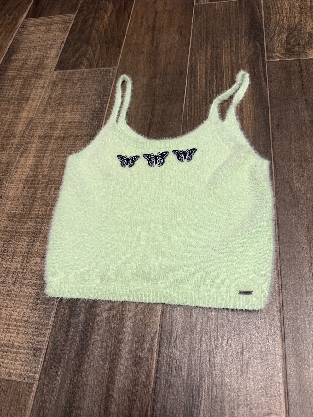 Hollister Pale Lime Fuzzy Butterfly Crop Tank